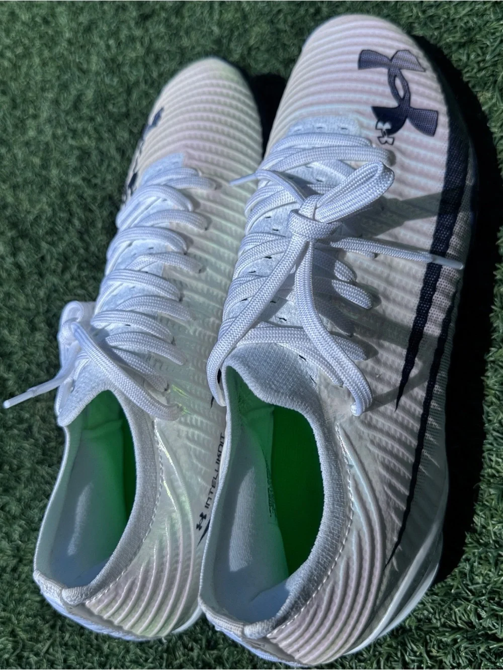 Under Armour Cleats Blur Pro White Navy Reflective Football Cleats Men’s 10.5